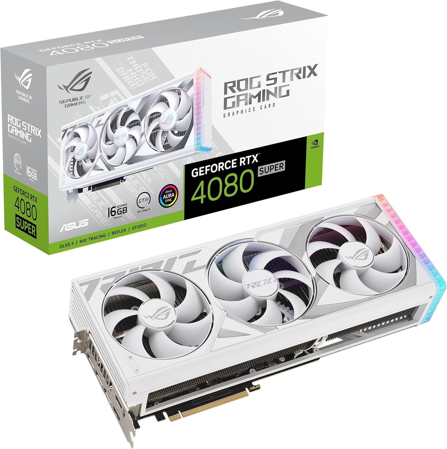 ASUS ROG Strix GeForce RTX 4080 スーパーホワイトエディション ゲーミンググラフィックスカード (PCIe 4.0、16GB GDDR6X、DLSS 3、HDMI 2.1a、DisplayPort 1.4a、蒸気室、電力感知、オーラ同期)