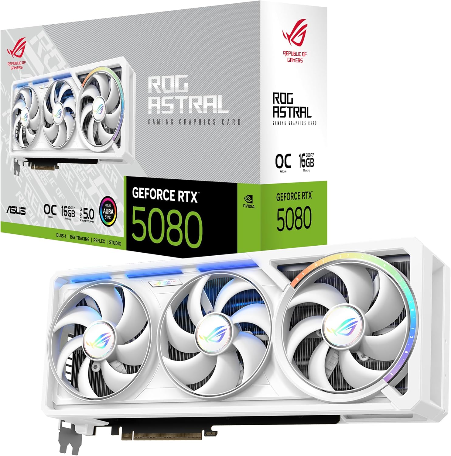 ASUS ROG Astral GeForce RTX 5080 16GB GDDR7 ホワイト OCエディション - クアッドファングラフィックスカードで、これまでにないエアフローと空気圧で最適なパフォーマンスを実現。