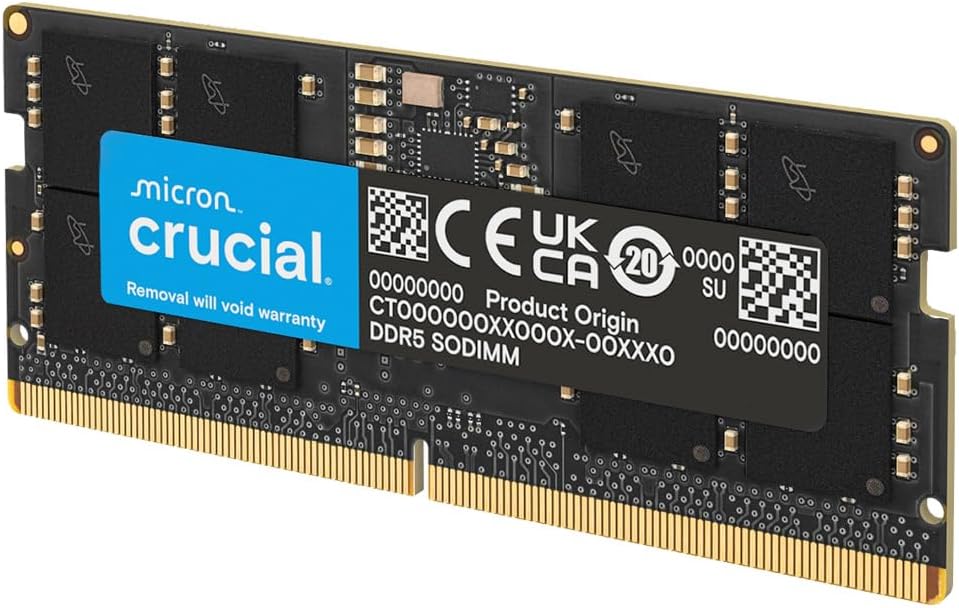 Crucial RAM 8GB DDR5 5600MT/s (または5200MT/s or 4800MT/s) ノートパソコンメモリ CT8G56C46S5, ブラック