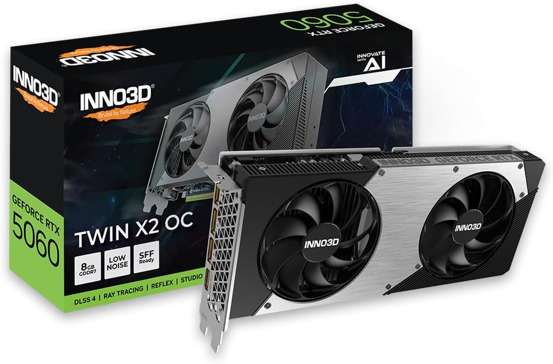INNO3D GeForce RTX 5060 TWIN X2 OC N50602-08D7X-195070N (GO000282) 2.0スロット厚モデル オーバークロックモデル 8GB GDDR7 2年保証 エルザ販売分のみ保証対応 GPU グラフィックスボード ELSA GD5060-8GERX2OC