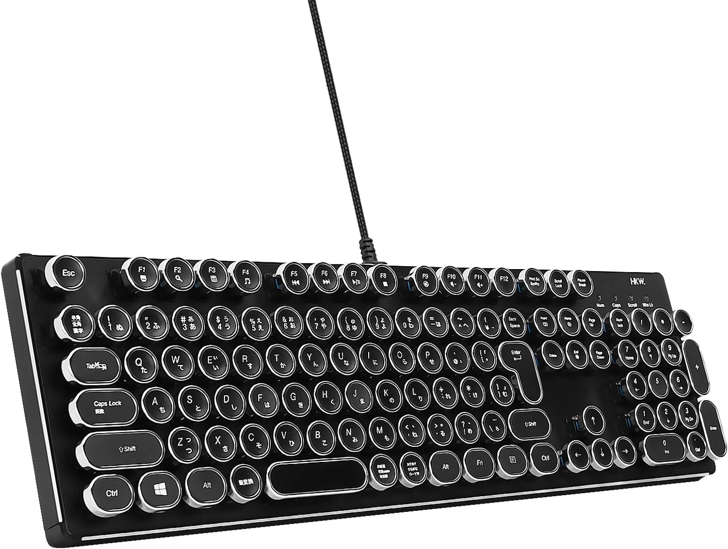 HKW タイプライター風メカニカルキーボード 青軸 JIS規格 109キー USB有線 日本語キーボード (シルバー)
