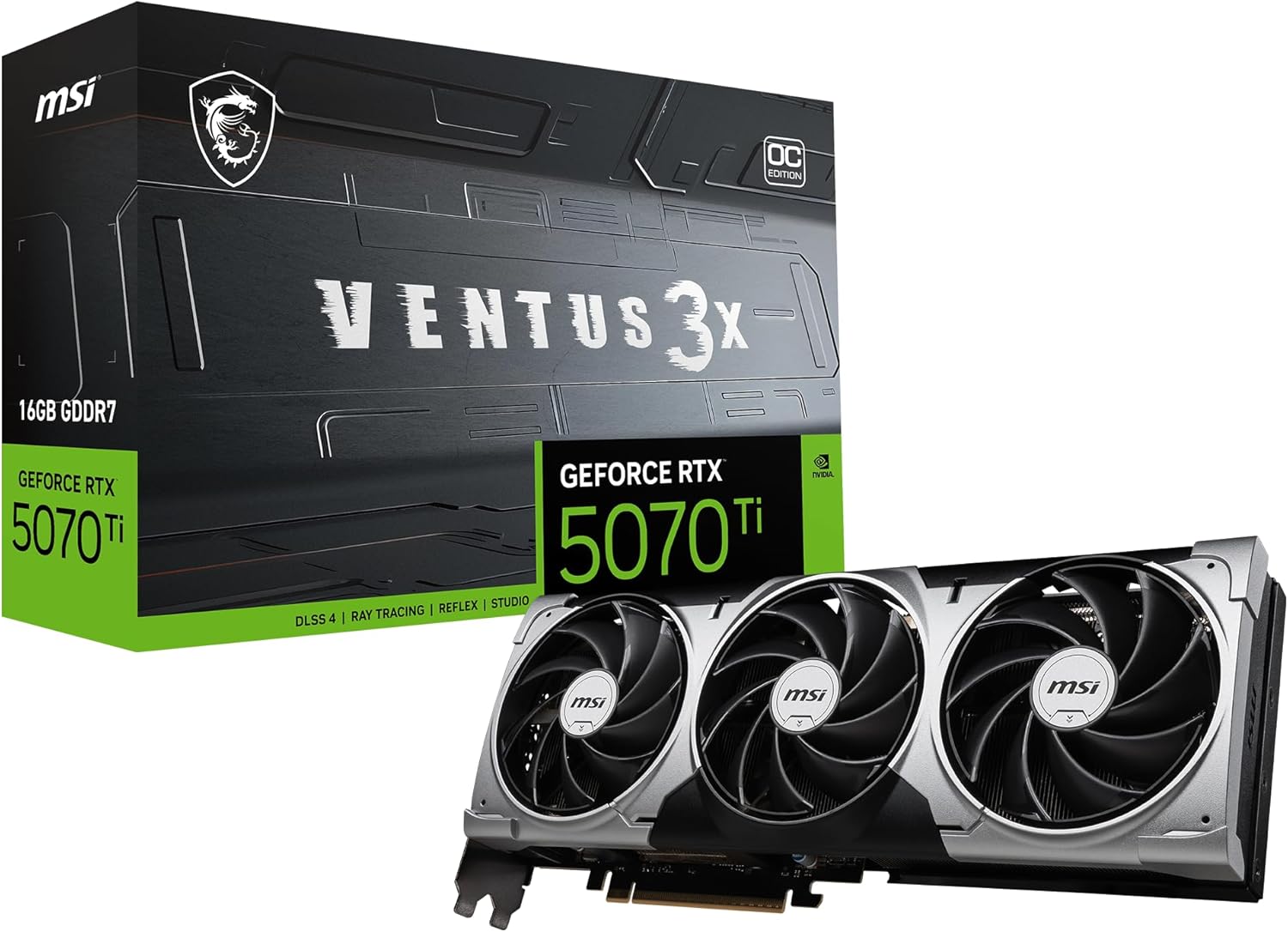msi Gaming RTX 5070 Ti 16G Ventus 3X OC グラフィックスカード (16GB GDDR7、256ビット、究極のパフォーマンス:2497MHz、DisplayPort x 3 2.1a、HDMI 2.1b、NVIDIA Blackwell Architecture)