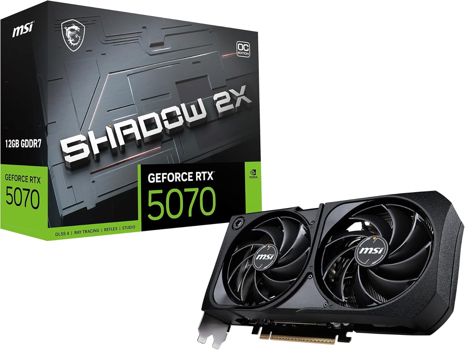 MSI Gaming RTX 5070 12G Shadow 2X OC グラフィックスカード(12GB GDDR7、192ビット、究極のパフォーマンス:2557MHz、DisplayPort x3 2.1a、HDMI 2.1b、NVIDIA Blackwell Architecture)