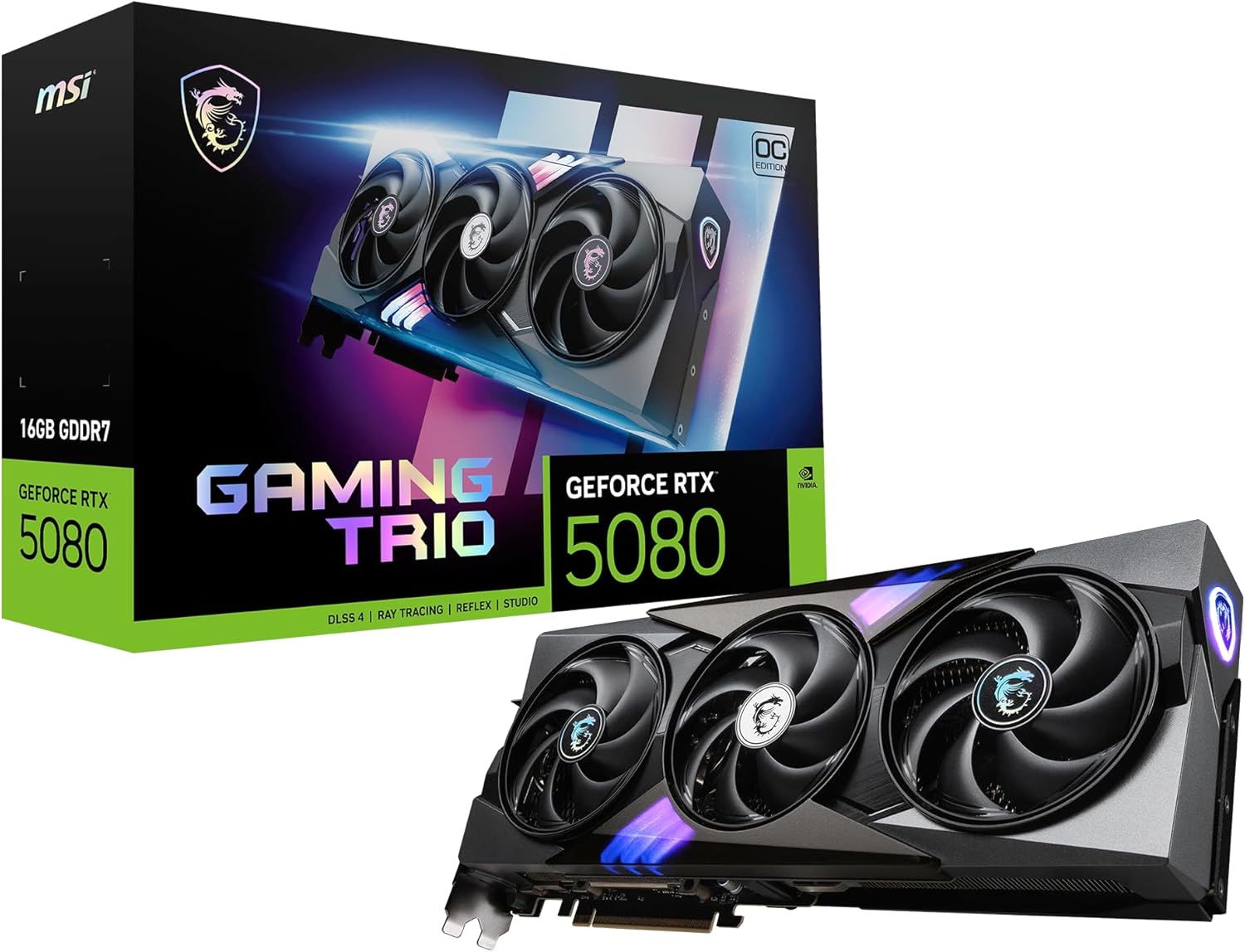 msi Gaming RTX 5080 16G Gaming Trio OC グラフィックスカード (16GB GDDR7、256ビット、究極のパフォーマンス:2715MHz、DisplayPort x 3 2.1a、HDMI 2.1b、NVIDIA Blackwell Architecture)