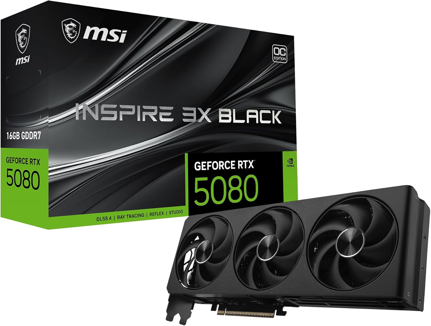 msi Gaming RTX 5080 16G Inspire 3X OC ブラック グラフィックスカード (16GB GDDR7、256ビット、Extreme Clock 2655MHz、DisplayPort x 3 2.1a、HDMI 2.1b、NVIDIA Blackwell Architecture)