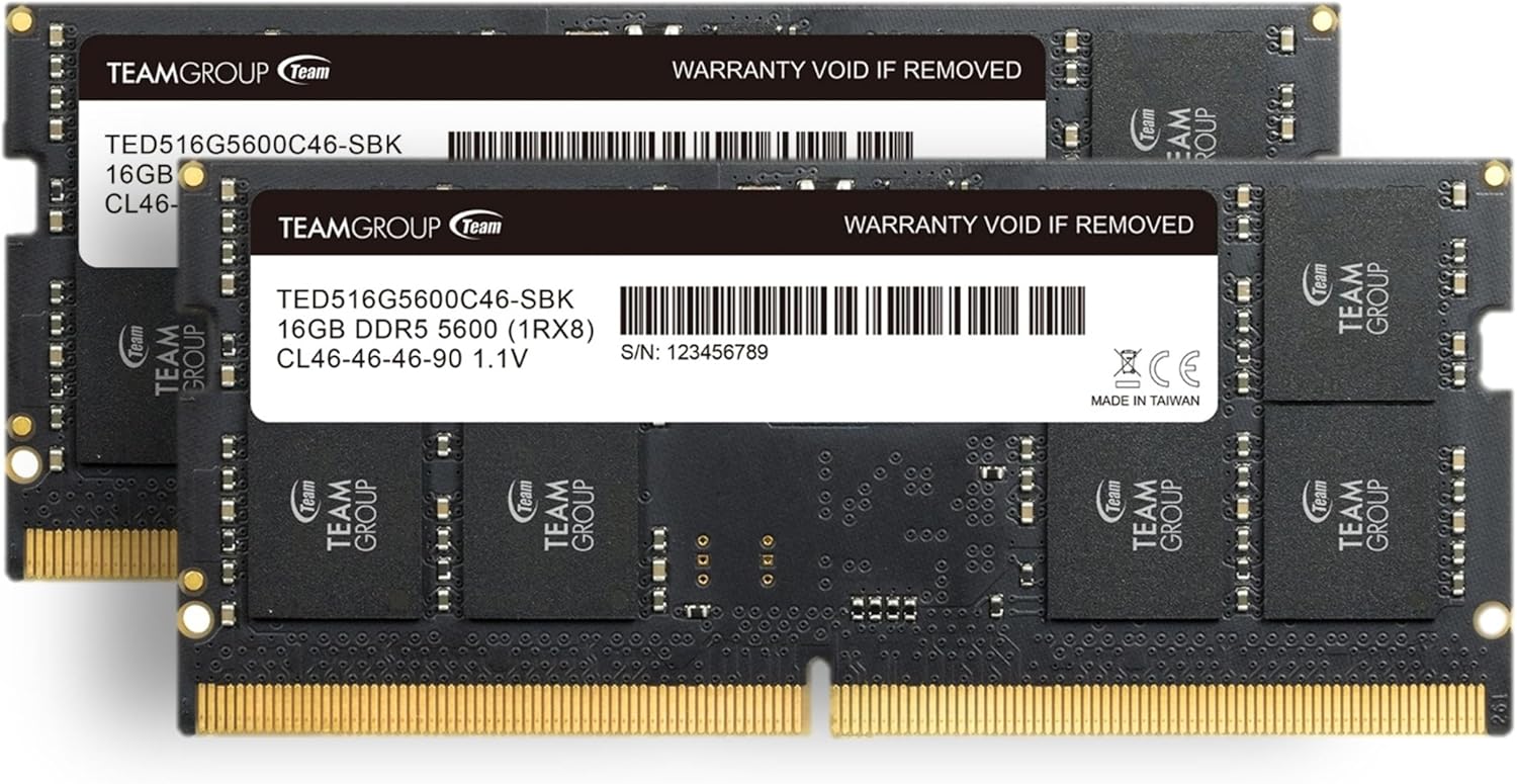 TEAMGROUP (旧称 Team) ノートPC用メモリ DDR5 5600MHz 32GB (16GBx2枚) SODIMM PC5-44800 CL46 1.1V JEDEC準拠 ELITEシリーズ【TEAMジャパン 国内正規品・メーカー無期限保証】TED532G5600C46ADC-S01