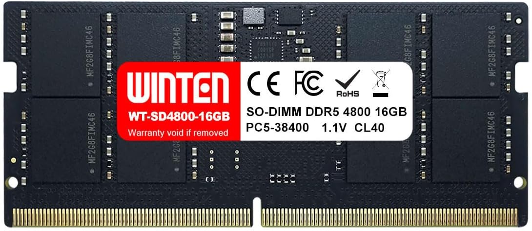WINTEN ノートPC用メモリ DDR5-4800 16GB 262Pin CL40 1.1V SODIMM SDRAM 内蔵メモリー 増設メモリー【5年保証・相性保証】WT-SD4800-16GB